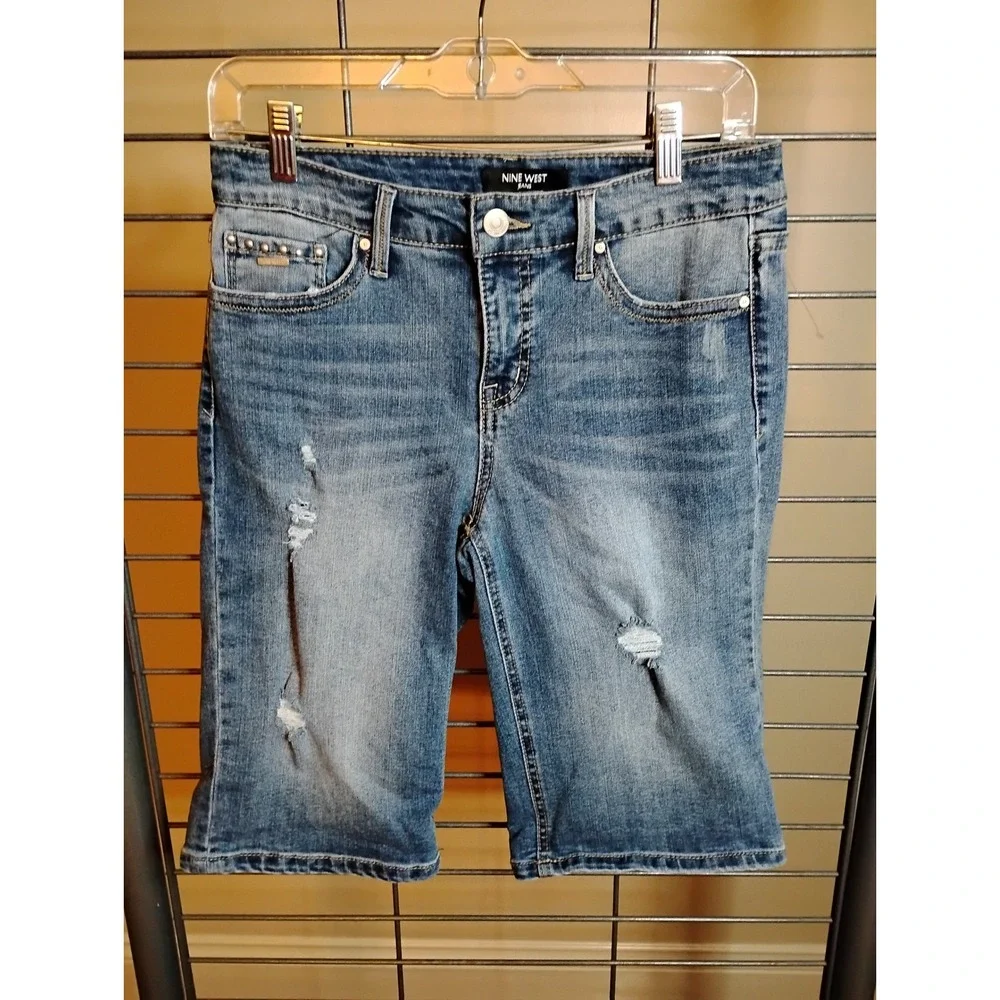 Nine West Jeans Astor Boyfriend Short Distressed Denim Bermuda Shorts Size 4